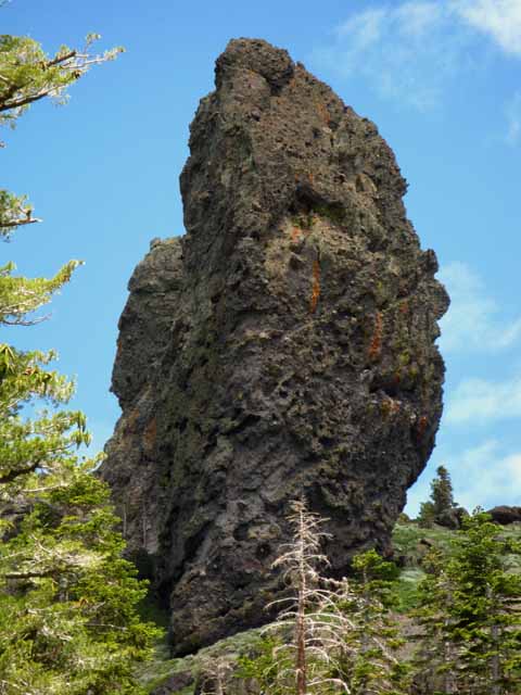 Great upright volcanic rock on Mount Reba.